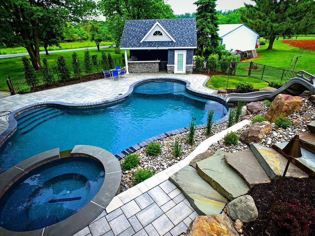 Pool and Hot Tub with landscaping