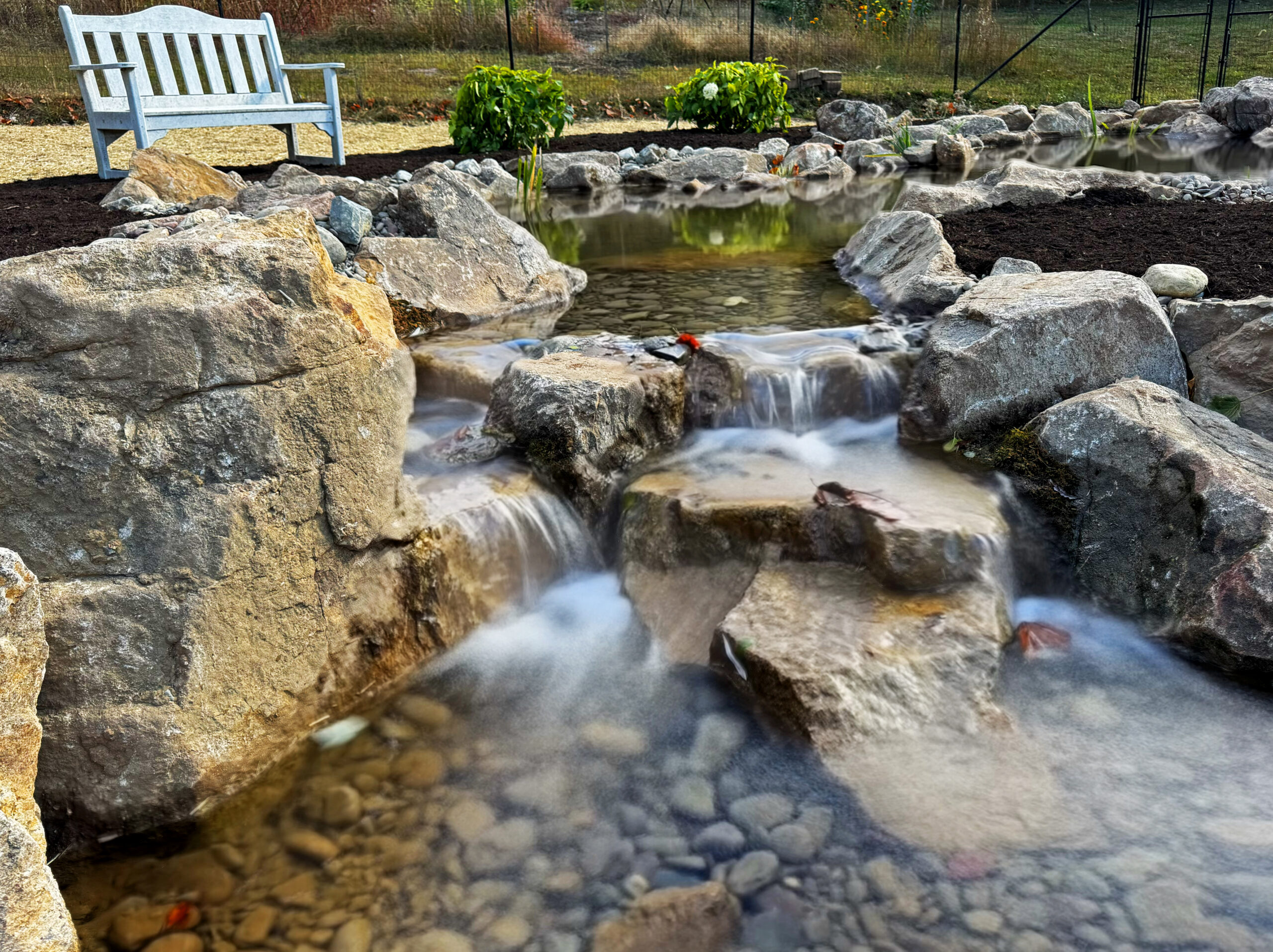 Chemical Free Natural Swimming Pond with Waterfalls