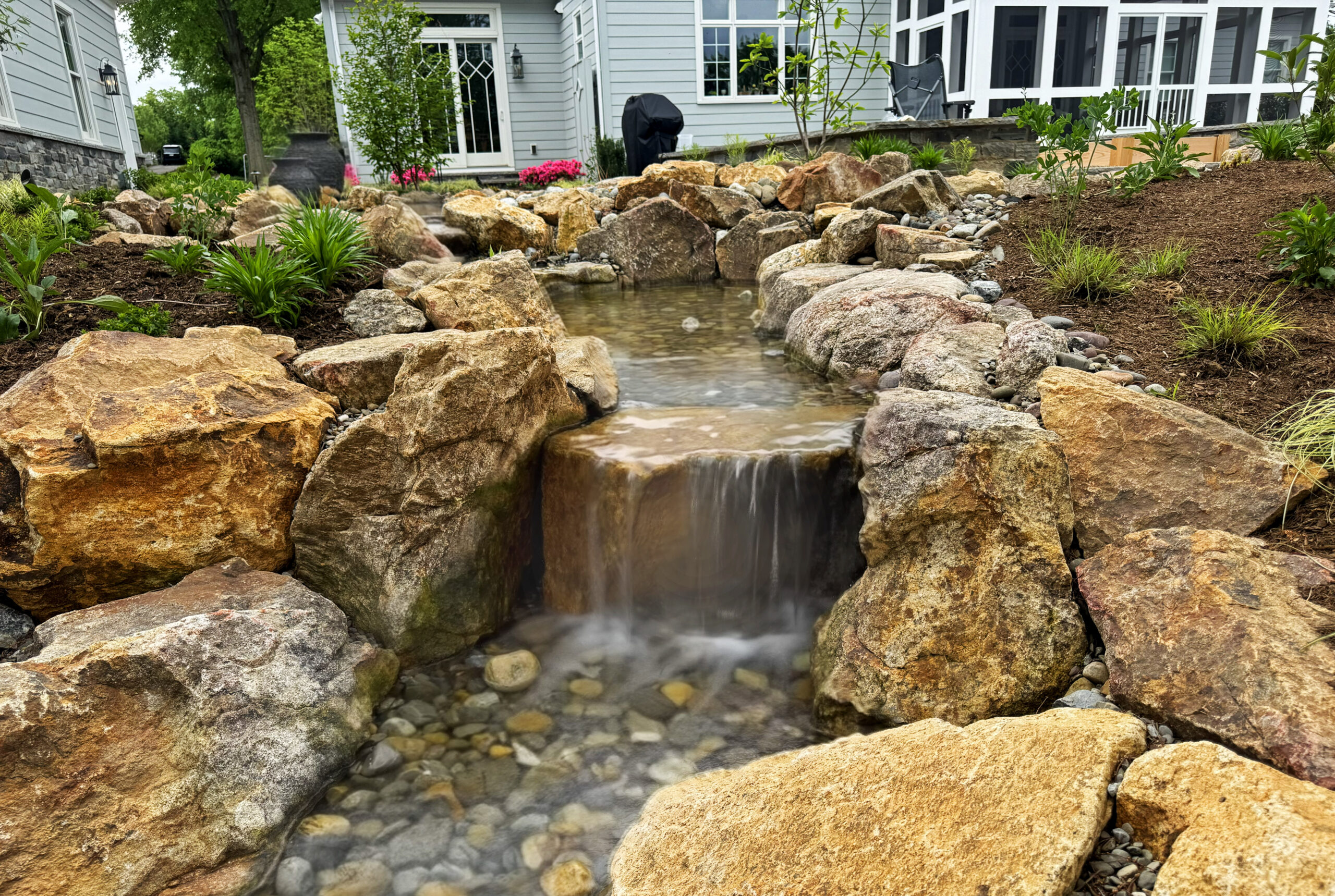 Mini Natural Swimming Pond with Stream and Waterfalls