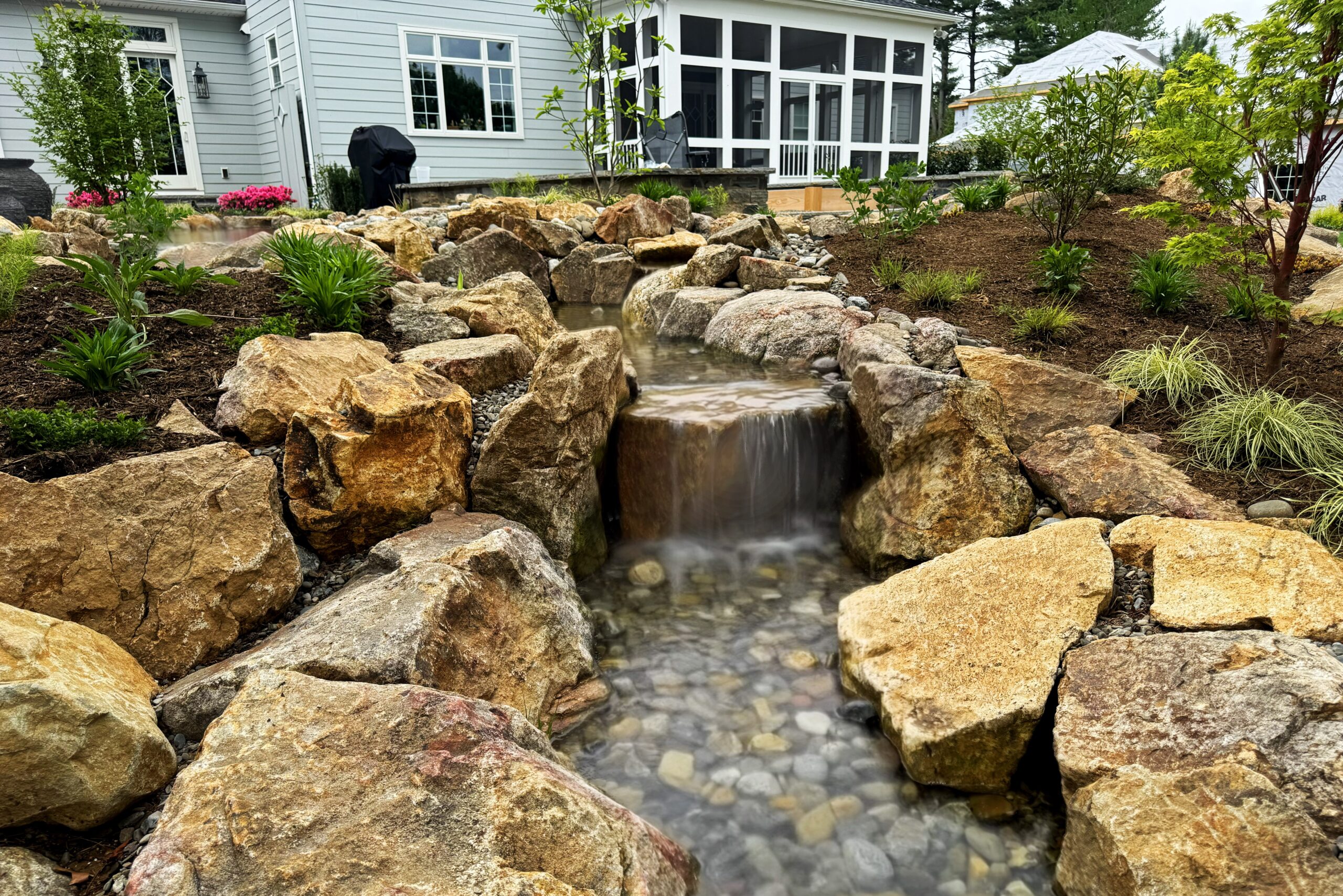 Mini Natural Swimming Pond with Stream and Waterfalls